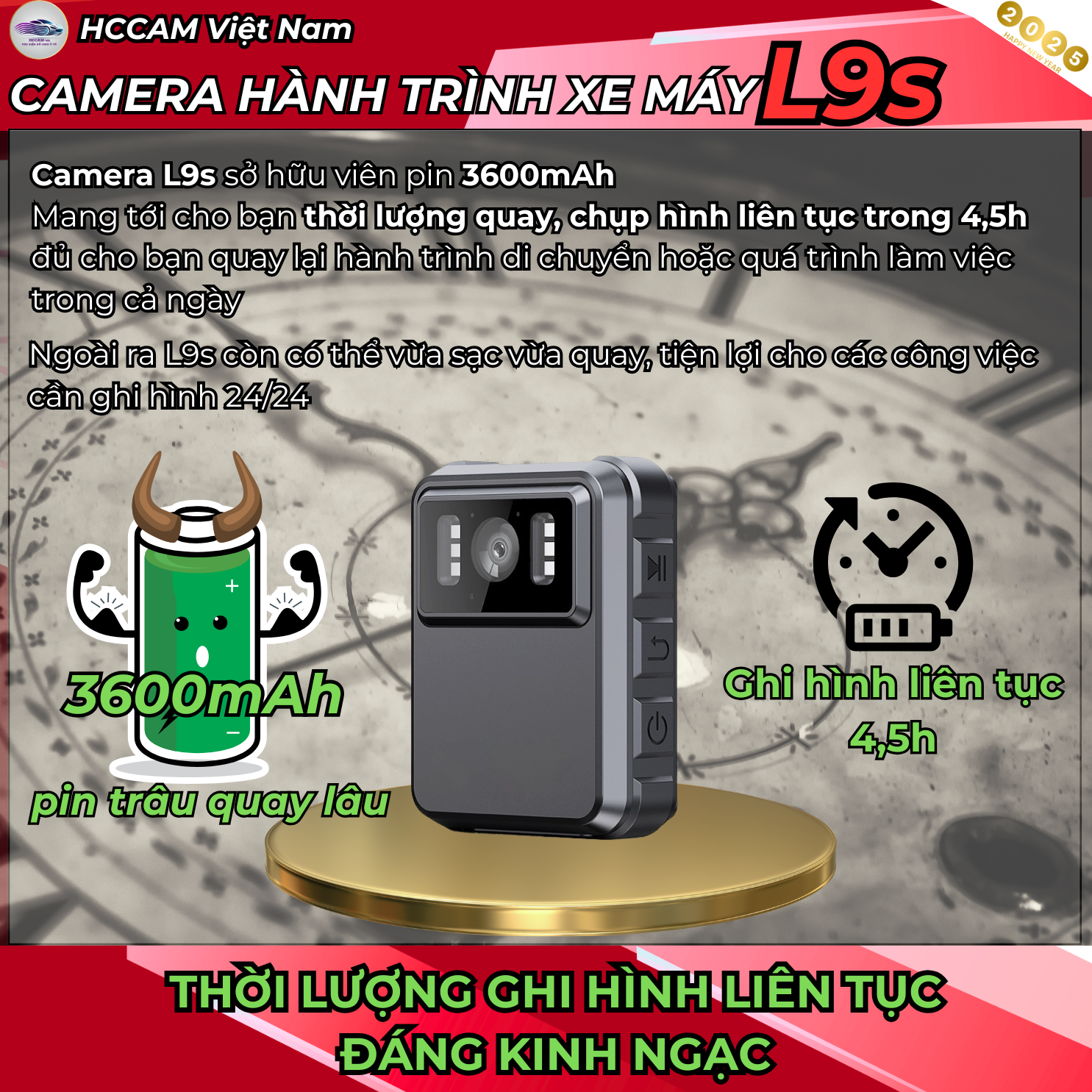 Camera hành trình xe máy L9S Plus Wifi - Ghi hình 1080FHD/2K, Pin 2000mAh, Quay liên tục 4.5-5h, Chống nước IP65, Thiết kế siêu bền, Phụ kiện xe máy/đi phượt/dash cam 3
